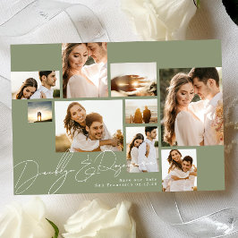 Moderne Collage Sage Green Multi Foto Save The Date
