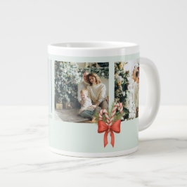 Moderne collage van drie foto's voor gezinsvakanti grote koffiekop