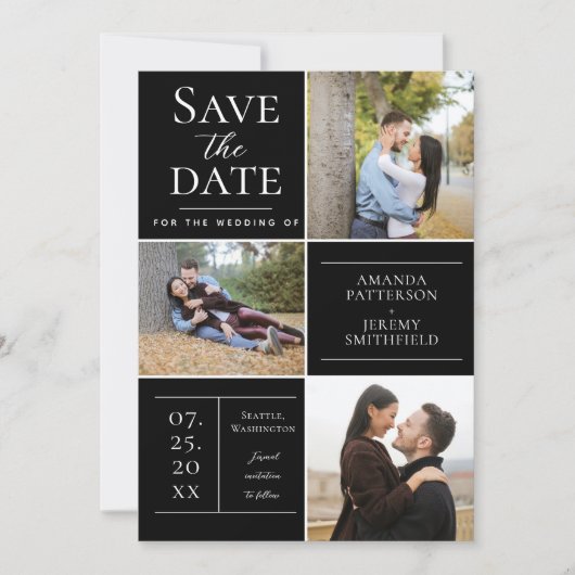 Moderne collage van drie foto's | Zwart Save the D Date (Voorkant)