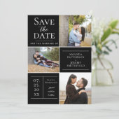 Moderne collage van drie foto's | Zwart Save the D Save The Date (Staand voorkant)