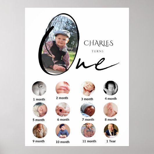 Moderne collage van foto's van een jarig kind na e poster (Voorkant)