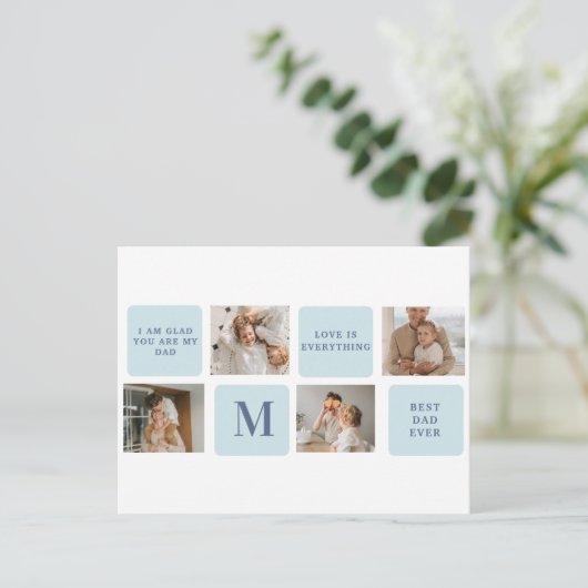Moderne Collagefoto's Blauwe Beste Vaders Cadeau Briefkaart (Staand voorkant)