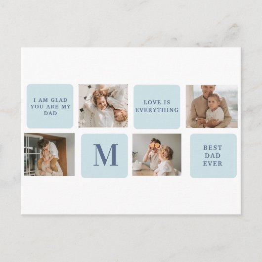 Moderne Collagefoto's Blauwe Beste Vaders Cadeau Briefkaart (Voorkant)
