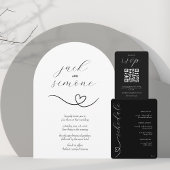 Moderne Colorblock Wedding QR-code | Wit op zwart RSVP Kaartje