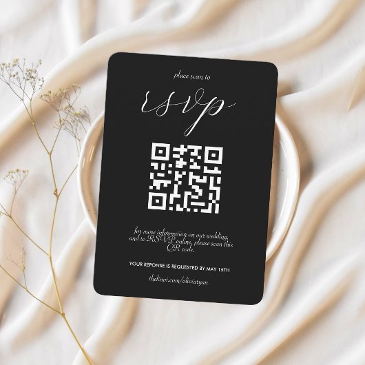 Moderne Colorblock Wedding QR-code | Wit op zwart RSVP Kaartje