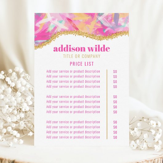 Moderne Colorful Brushstrokes Service Price List Menu