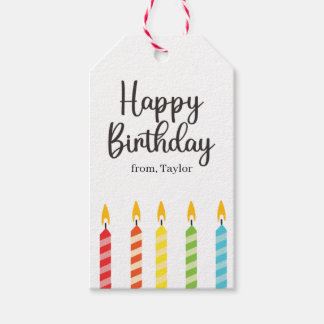 Moderne Colorful Happy Birthday-kaarsen Cadeaulabel