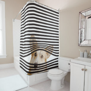 Moderne combinatie grappige hond Foto Strepen Douchegordijn