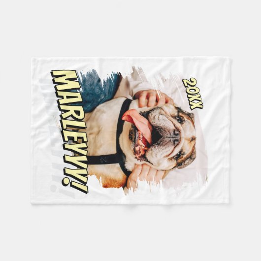 Moderne Comic Simple Grunge Custom Pet Photo Fleece Deken (Voorkant (Horizontaal))