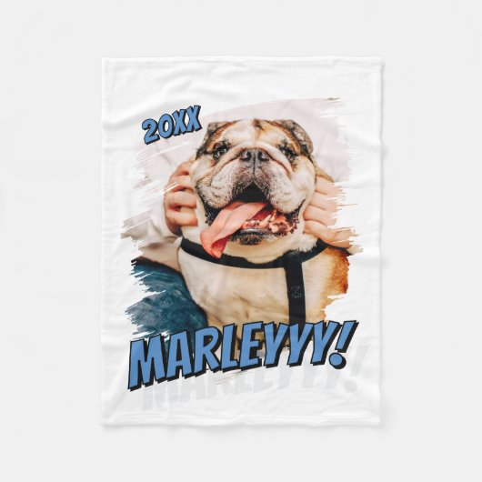 Moderne Comic Simple Grunge Custom Pet Photo Fleece Deken (Voorkant)