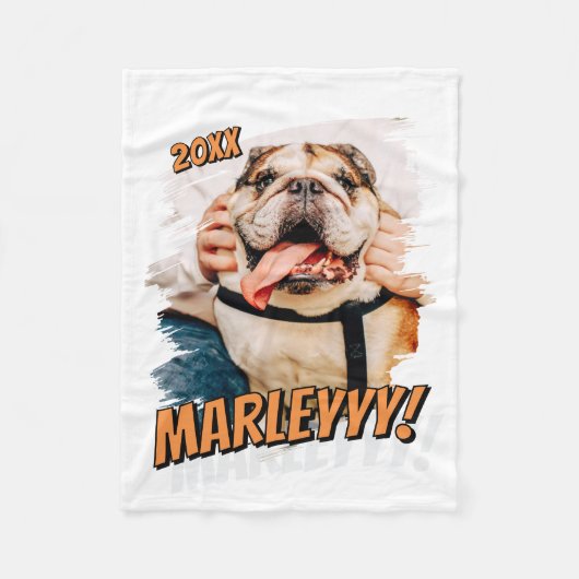 Moderne Comic Simple Grunge Custom Pet Photo Fleece Deken (Voorkant)