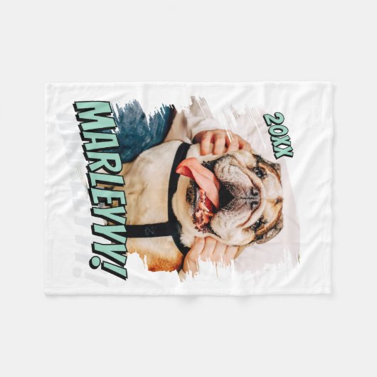 Moderne Comic Simple Grunge Custom Pet Photo Fleece Deken (Voorkant (Horizontaal))
