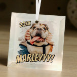 Moderne Comic Simple Grunge Custom Pet Photo Glas Ornament<br><div class="desc">Dit eenvoudige en klassieke ontwerp is samengesteld uit serif typografie en voegt een douanefoto van uw huisdier toe.</div>