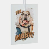 Moderne Comic Simple Grunge Custom Pet Photo Glas Ornament (Voorkant Rechts)