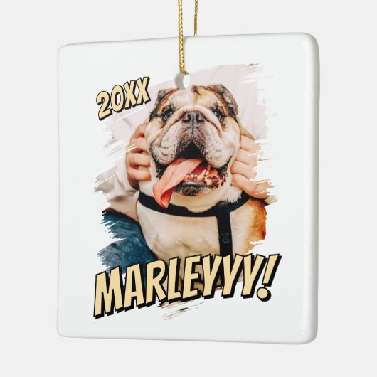 Moderne Comic Simple Grunge Custom Pet Photo Keramisch Ornament (Links)