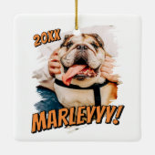 Moderne Comic Simple Grunge Custom Pet Photo Keramisch Ornament (Achterkant)