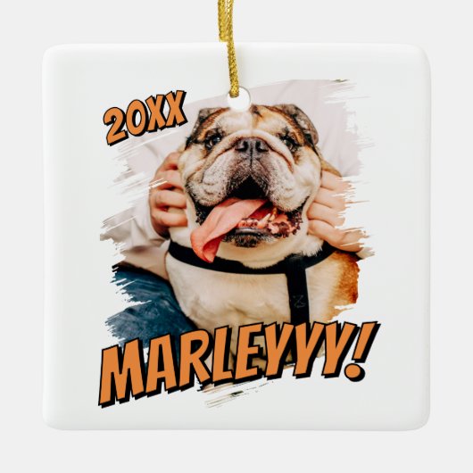 Moderne Comic Simple Grunge Custom Pet Photo Keramisch Ornament (Voorkant)