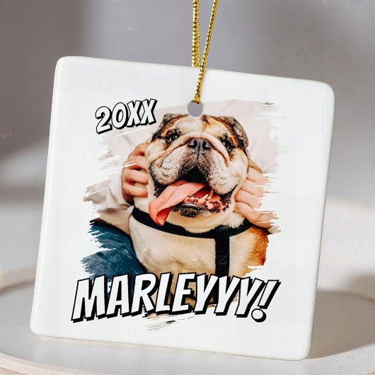 Moderne Comic Simple Grunge Custom Pet Photo Keramisch Ornament