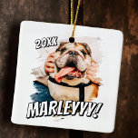 Moderne Comic Simple Grunge Custom Pet Photo Keramisch Ornament<br><div class="desc">Dit eenvoudige en klassieke ontwerp is samengesteld uit serif typografie en voegt een douanefoto van uw huisdier toe.</div>