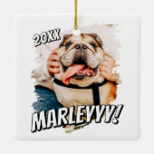 Moderne Comic Simple Grunge Custom Pet Photo Keramisch Ornament (Achterkant)