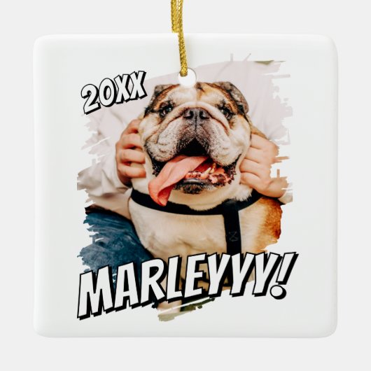 Moderne Comic Simple Grunge Custom Pet Photo Keramisch Ornament (Voorkant)