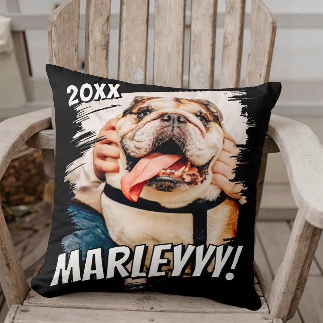 Moderne Comic Simple Grunge Custom Pet Photo Kussen (Creator heeft geüpload)