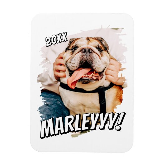 Moderne Comic Simple Grunge Custom Pet Photo Magneet (Verticaal)