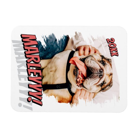 Moderne Comic Simple Grunge Custom Pet Photo Magneet (Horizontaal)