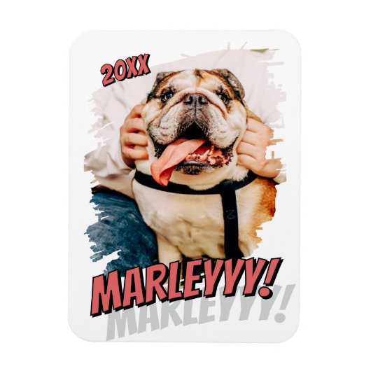 Moderne Comic Simple Grunge Custom Pet Photo Magneet (Verticaal)