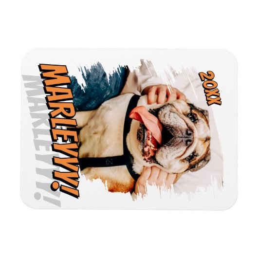 Moderne Comic Simple Grunge Custom Pet Photo Magneet (Horizontaal)