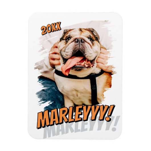 Moderne Comic Simple Grunge Custom Pet Photo Magneet (Verticaal)