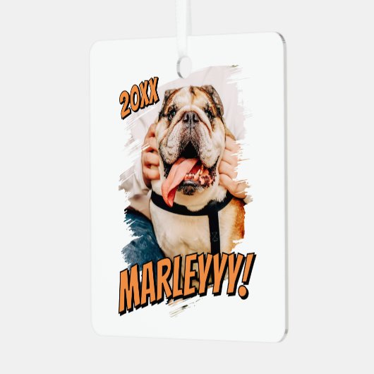 Moderne Comic Simple Grunge Custom Pet Photo Metalen Ornament (Voorkant links)