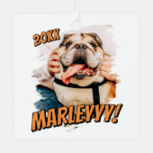 Moderne Comic Simple Grunge Custom Pet Photo Metalen Ornament (Voorkant)