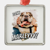 Moderne Comic Simple Grunge Custom Pet Photo Metalen Ornament (Voorkant)