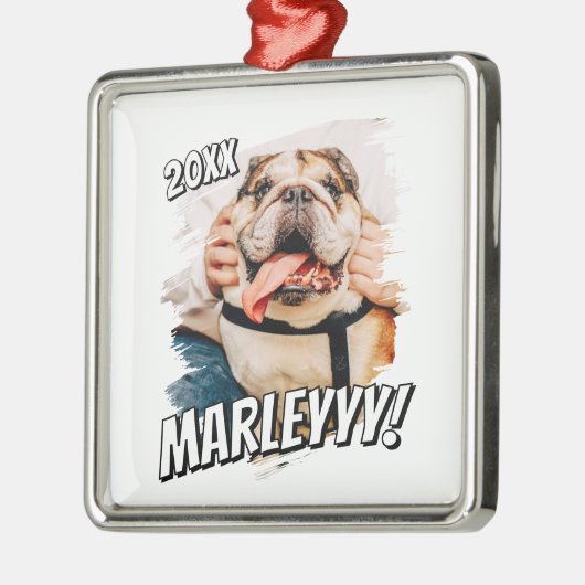 Moderne Comic Simple Grunge Custom Pet Photo Metalen Ornament (Links)