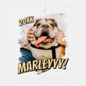 Moderne Comic Simple Grunge Custom Pet Photo Metalen Ornament (Achterkant)