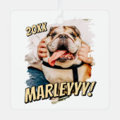 Moderne Comic Simple Grunge Custom Pet Photo Metalen Ornament (Voorkant)