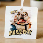 Moderne Comic Simple Grunge Custom Pet Photo Metalen Ornament<br><div class="desc">Dit eenvoudige en klassieke ontwerp is samengesteld uit serif typografie en voegt een douanefoto van uw huisdier toe.</div>