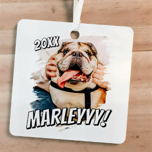Moderne Comic Simple Grunge Custom Pet Photo Metalen Ornament