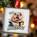 Moderne Comic Simple Grunge Custom Pet Photo Metalen Ornament<br><div class="desc">Dit eenvoudige en klassieke ontwerp is samengesteld uit serif typografie en voegt een douanefoto van uw huisdier toe.</div>