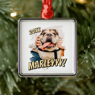Moderne Comic Simple Grunge Custom Pet Photo Metalen Ornament