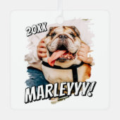 Moderne Comic Simple Grunge Custom Pet Photo Metalen Ornament (Voorkant)