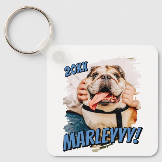 Moderne Comic Simple Grunge Custom Pet Photo Sleutelhanger (Voorkant)