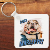 Moderne Comic Simple Grunge Custom Pet Photo Sleutelhanger (Voorkant)