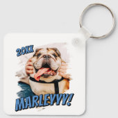 Moderne Comic Simple Grunge Custom Pet Photo Sleutelhanger (Achterkant)