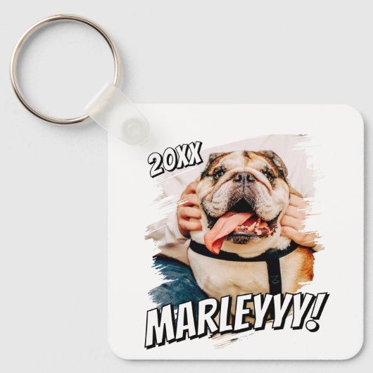 Moderne Comic Simple Grunge Custom Pet Photo Sleutelhanger (Voorkant)