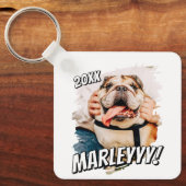 Moderne Comic Simple Grunge Custom Pet Photo Sleutelhanger (Voorkant)