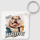 Moderne Comic Simple Grunge Custom Pet Photo Sleutelhanger (Achterkant)