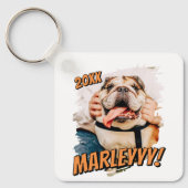 Moderne Comic Simple Grunge Custom Pet Photo Sleutelhanger (Voorkant)