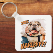 Moderne Comic Simple Grunge Custom Pet Photo Sleutelhanger (Voorkant)